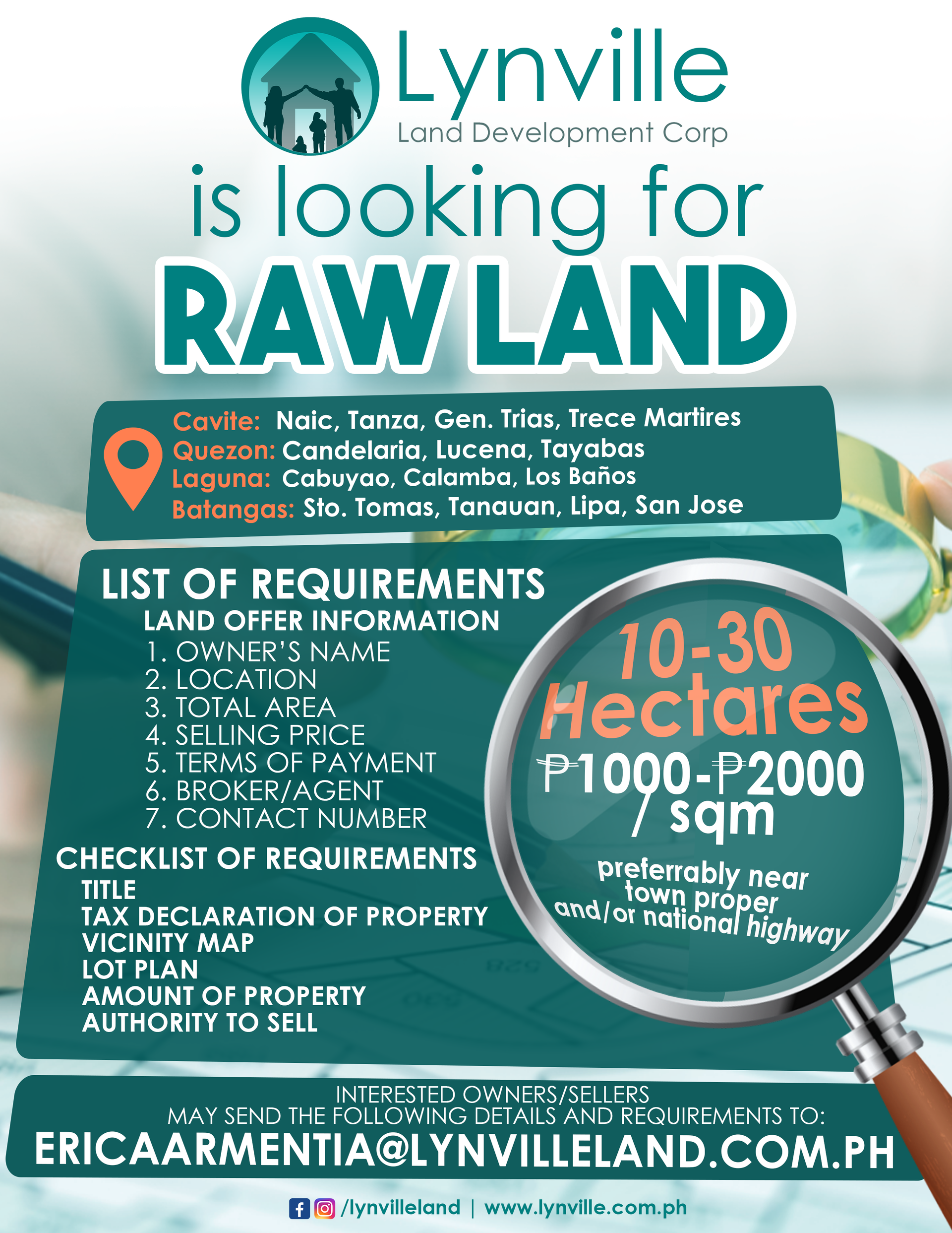 We are looking for RAW LAND